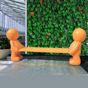 熱銷玻璃鋼商場美陳休閑椅小黃人卡通造型公園休息長凳